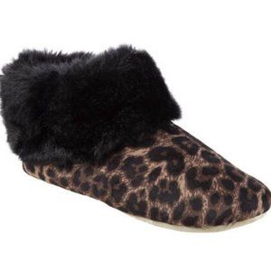 Isotoner Limited Edition Velour Slip On Slippers Leopard Print Faux Fur Size 5/6